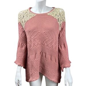 Easel Salmon and‎ Tan Tunic Knit Sweater